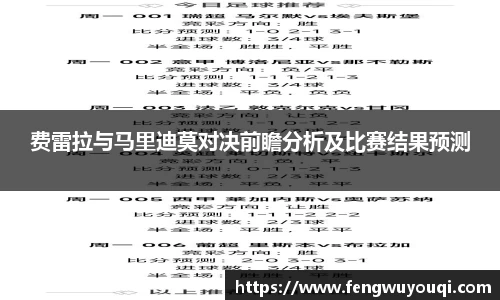 费雷拉与马里迪莫对决前瞻分析及比赛结果预测